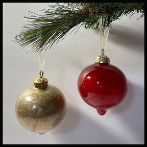Set of 2 Hand-Decorated Glass Ornaments